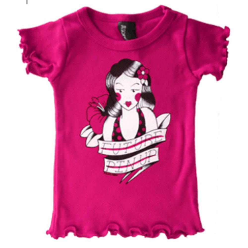 Pink "Future Pin-Up" Hawaiian Model Baby Doll Shirt Sourpuss Vintage Tattoo 5T